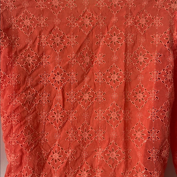 Johnny Was Coral Orange 3/4 Sleeve Floral Eyelet Blouse Shirt Top **Size S** 🌸🌸 - Picture 4 of 5